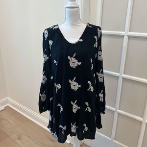 Free People Boho  Austin Embroidered Mini Dress
Black White Floral